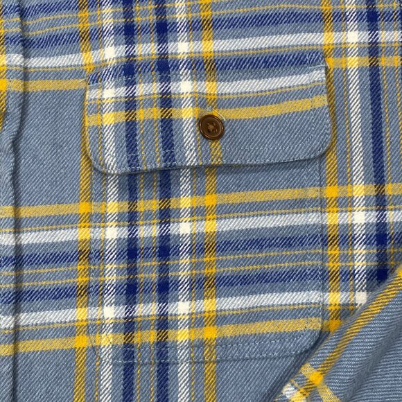 Old Navy Mens XL Plaid Flannel Button-Up Shacket Blue Yellow Cotton Regular Fit - Picture 10 of 12